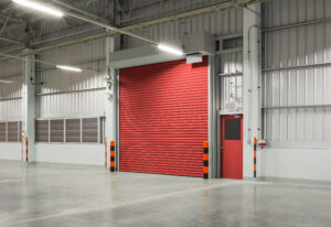 Roller Door Or Roller Shutter. Also Called Security Door Or Security Shutter With Automatic System. For Protection Industrial Building I.e. Factory, Warehouse, Hangar, Workshop, Store, Hall Or Garage.